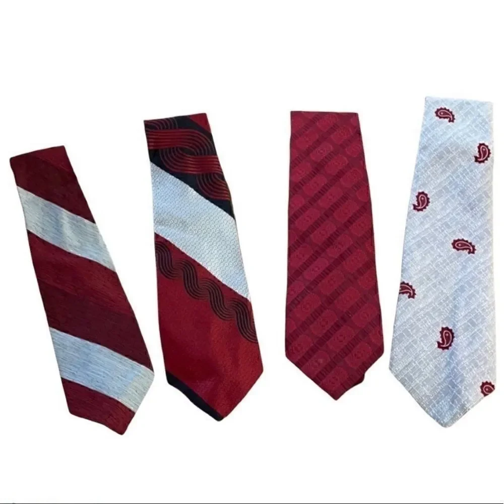 Bundle of 4 Silver Gray and Red 60s vintage Neck Ties